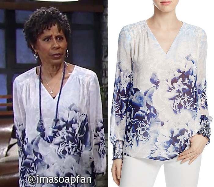 Stella Henry, Vernee Watson, Blue and White Floral Blouse, Calvin Klein, General Hospital, GH