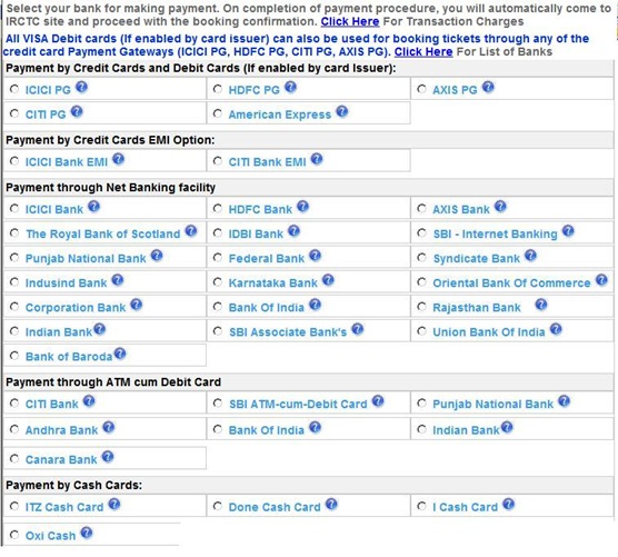 IRCTC Payment Options