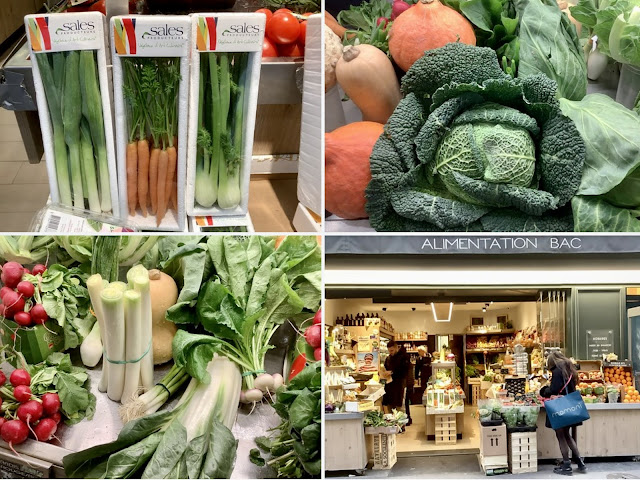 Displays of fresh vegetables inside food shop