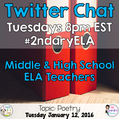 Join secondary English Language Arts teachers Tuesday evenings at 8 pm EST on Twitter. This week's chat will focus on poetry.