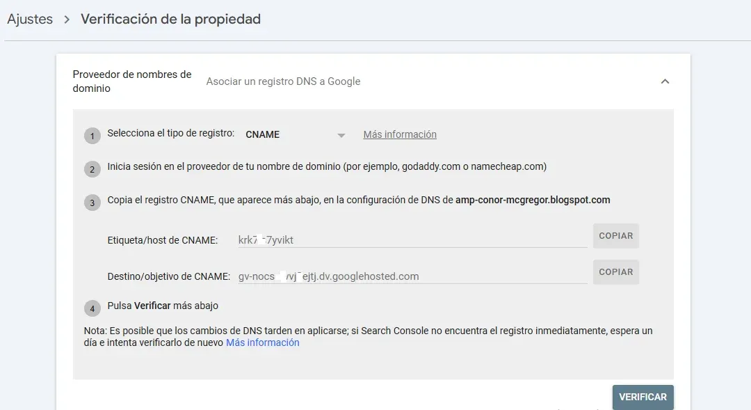 ¿Cómo obtener el registro CNAME para Blogger desde Google Search Console? ¿Cómo obtener el registro CNAME para Blogger desde Google Search Console?