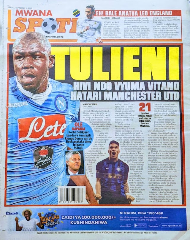 MAGAZETI YA LEO 18 SEP 2020 KATIKA KURASA ZA MBELE