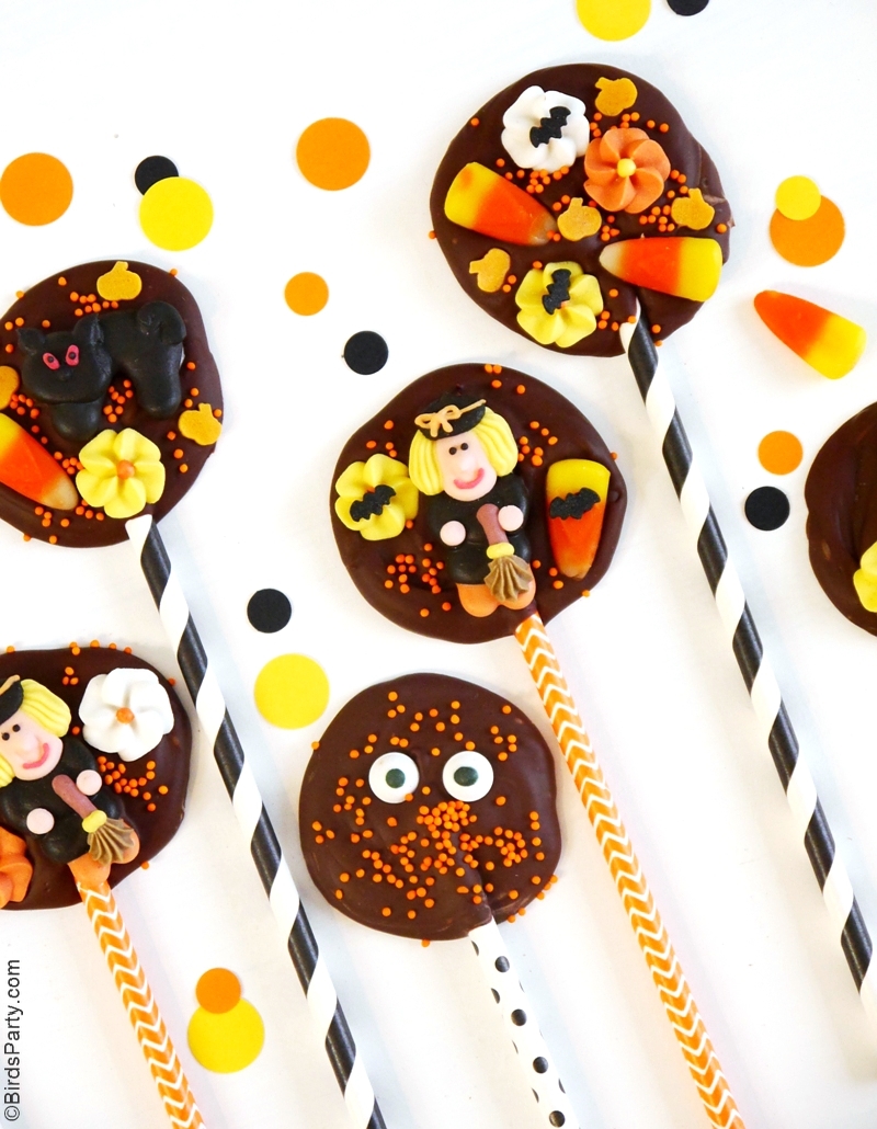 DIY Halloween Chocolate Bark Lollipops Recipe - BirdsParty.com