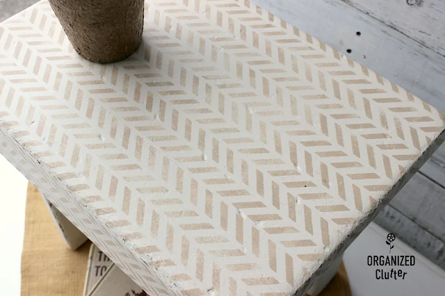 Upcycling A Stool With Paint And A Herringbone Stencil #herringbone #dixiebellepaint #stencil #upcycle