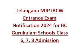 Telangana MJPTBCW Entrance Exam Notification 2024 for BC Gurukulam Schools Class 6, 7, 8 Admission