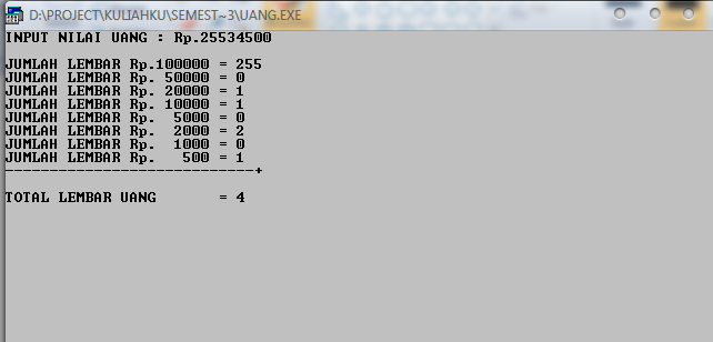 Program menghitung Lembar Uang dengan menggunakan Pascal