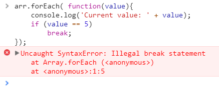 Javascript forEach loop with break statement does not work