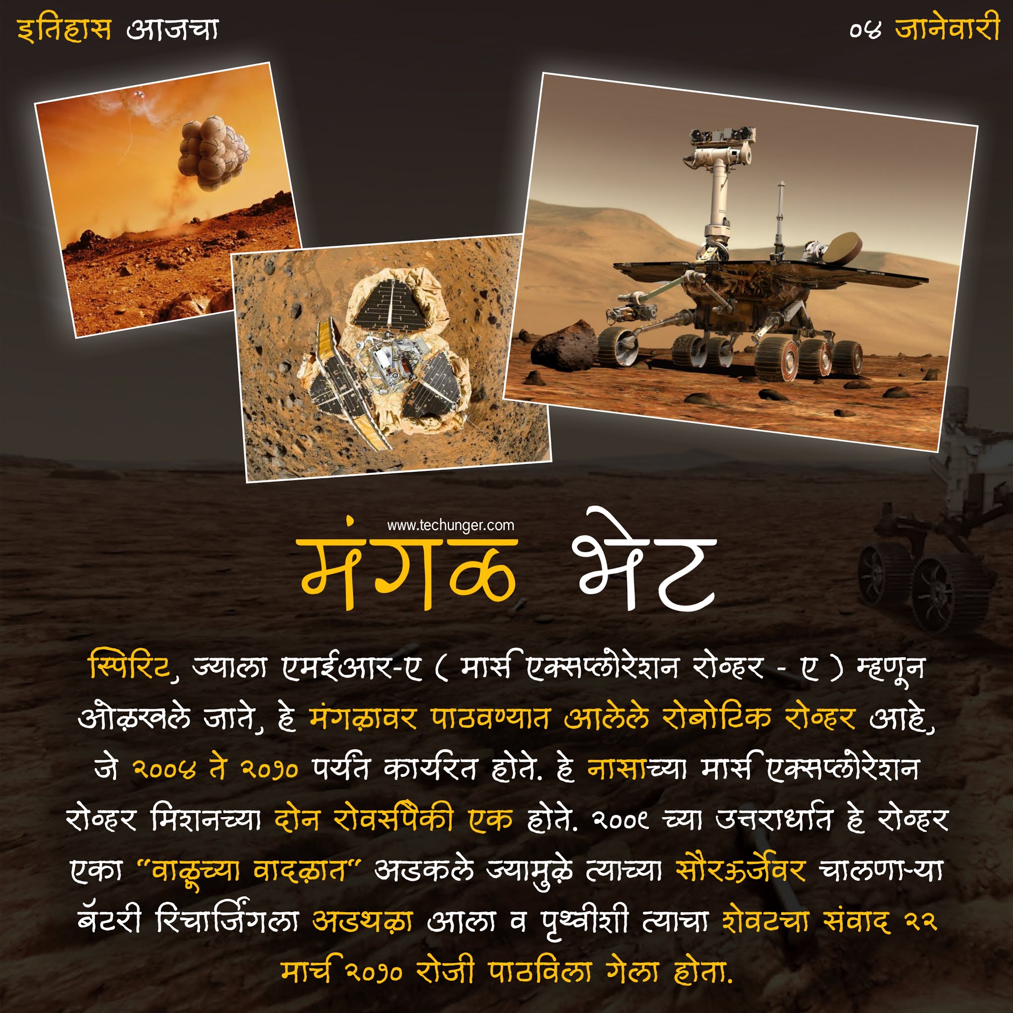 Mars mission, nasa, spirit rover landing, 2004 NASA, saurabh chaudhari techunger