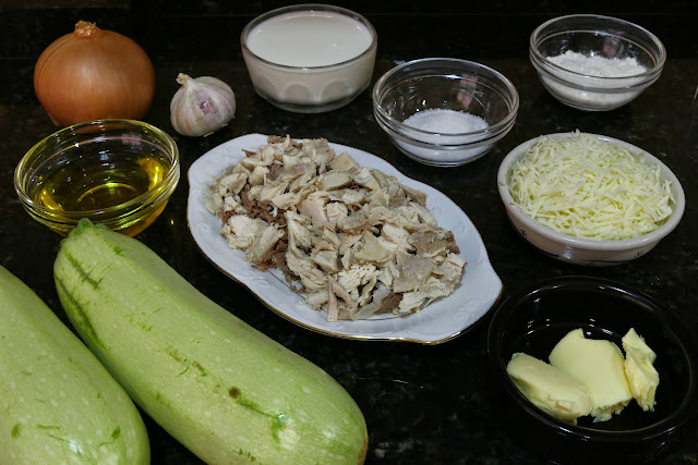 Ingredientes para calabacines rellenos de ternera y pollo