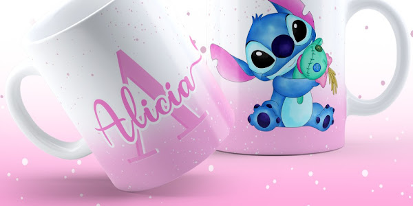 Caneca personalizada Stitch com letra do nome alfabeto