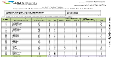 390 Apprentice Bachelors degree Job Vacancies in Jammu and Kashmir Bank Ltd