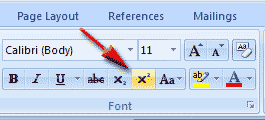 superscript Ms word 2007