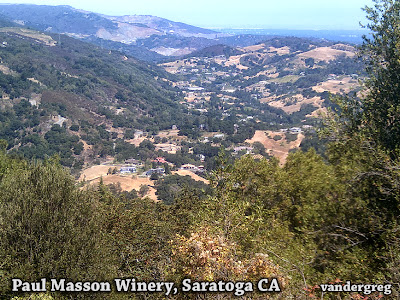 Photo looking down on the Paul Masson Winery in Saratoga, California from Apollo Heights Road