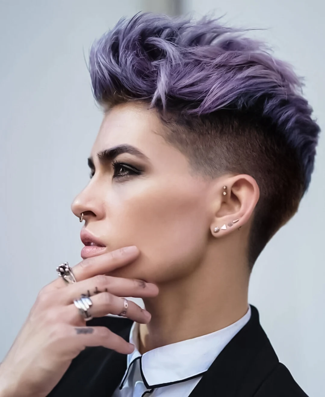 woman with purple quiff hairstyle