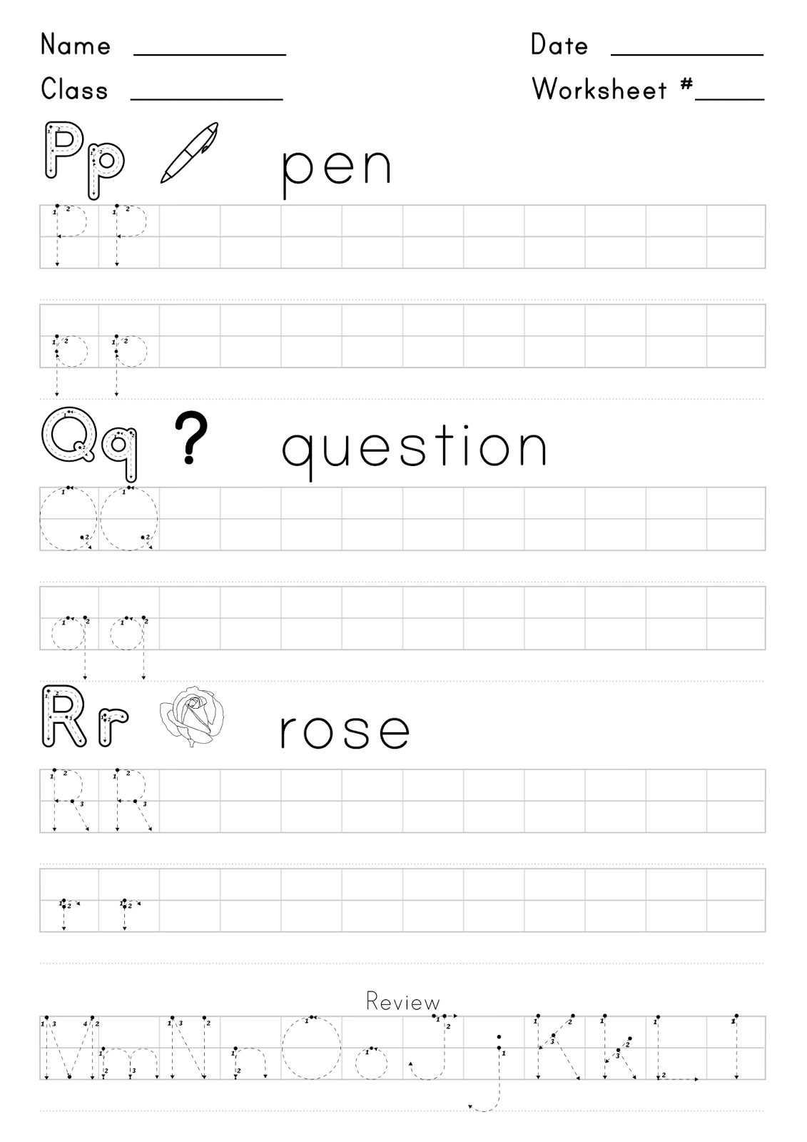 worksheet for writing the letters p q and r super english kid