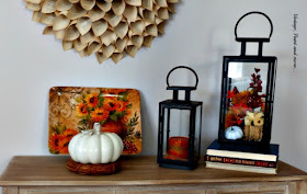 Vintage, Paint and more... fall vignette with thrifted lanterns, book page wreath and grape vine wreath