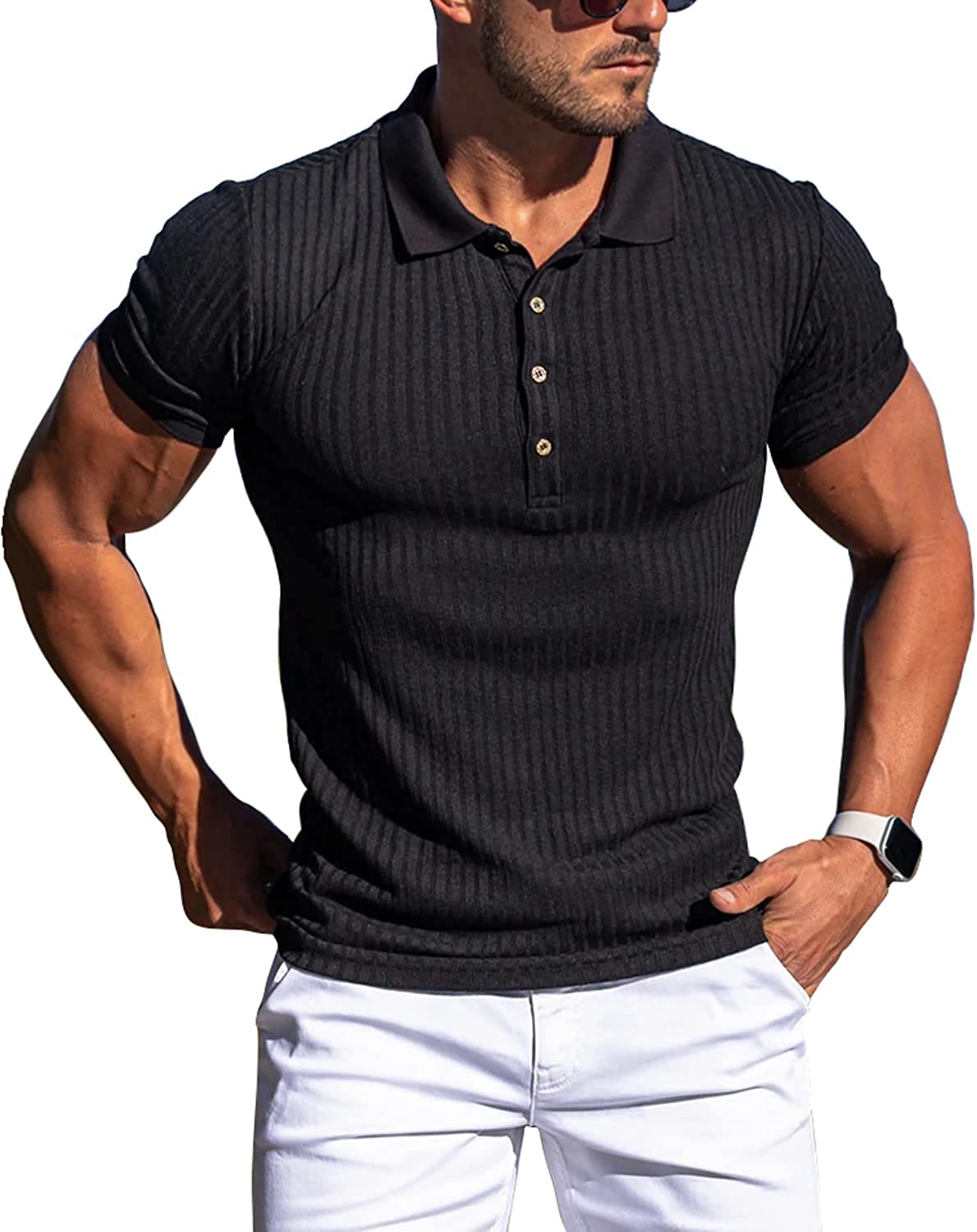 Muscle Polo Shirts for Men Slim Fit Short