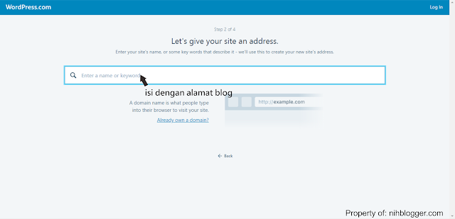 memilih alamat blog di wordpress