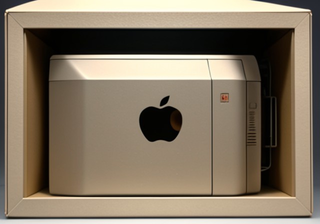The iconic 1984 Macintosh - a compact beige box with a 9-inch display, revolutionizing personal computing history.