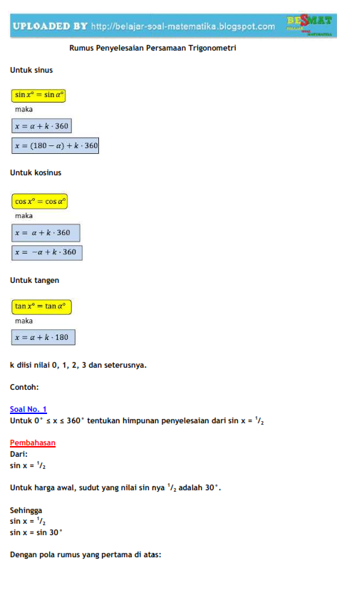  ada baiknya kita mengulang kembali wacana bagaimana sih konsep trigonometri Rumus Persamaan Trigonometri Dan Contoh Soal