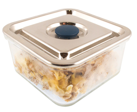 airtight glass food storage with stainless steel lid, square