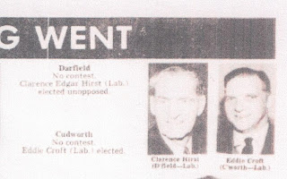 A clipping of a piece of an article showing that Eddie Croft stood unopposed for the Cudworth Ward.