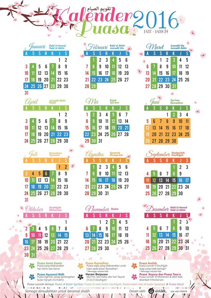 Kalendar Puasa Sunat Dan Wajib 2016