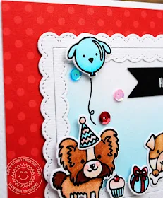 Sunny Studio Stamps: Party Pups Fancy Frames Rectangle Happy Birthday Card by Vanessa Menhorn