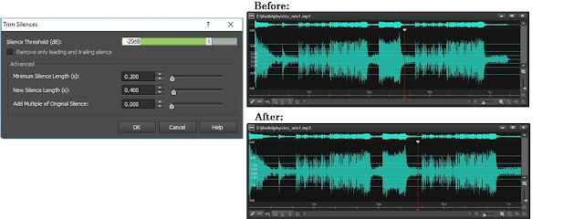 screenshot of trimming silences in WavePad audio editing software