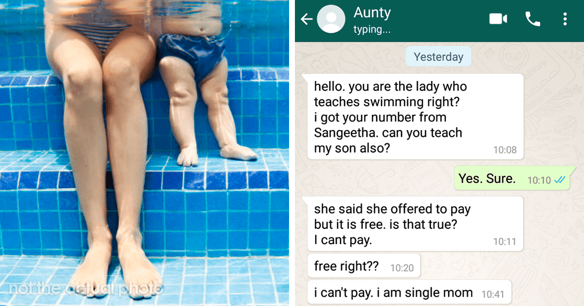 Swimming Teacher In India Who Teaches Children For Free Was Shocked By A Mother's Demand That She Teaches Her Son Exclusively For One Month