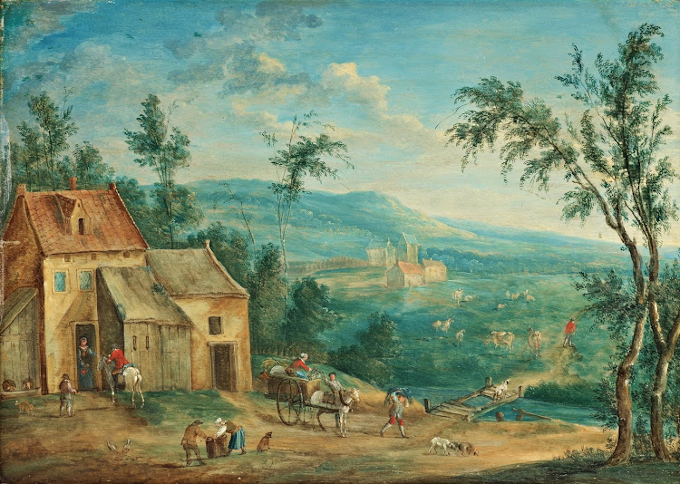 Josef van Bredael - Landskap med byggnader och figurer