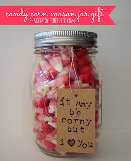 adorable Valentine candy corn mason jar gift at shaken together