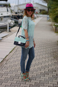 Chicwish mint green crochet top, ecua-andino fuchsia hat, Fashion and Cookies, fashion blogger