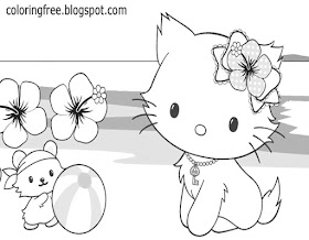 Flower head dress Hello kitty coloring image free cat on beach cute printables for teenage girls art