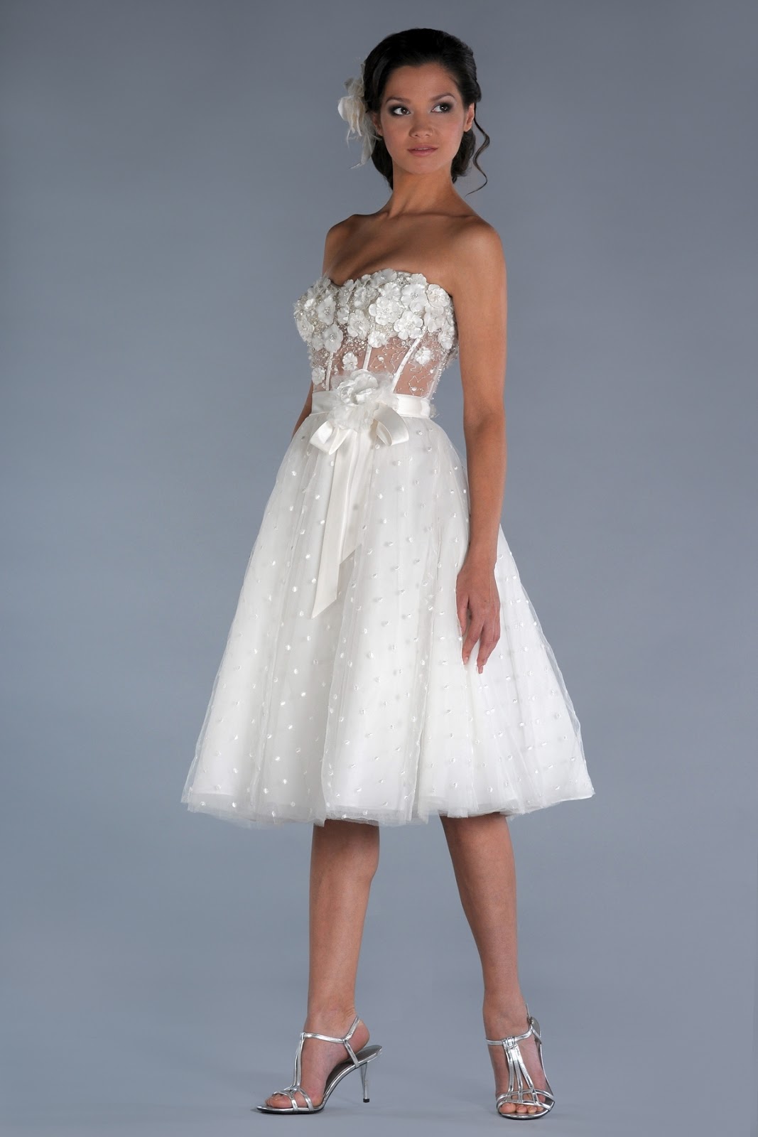 lace wedding dresses with sleeves Cute short wedding dress with colored sash and bubble hem