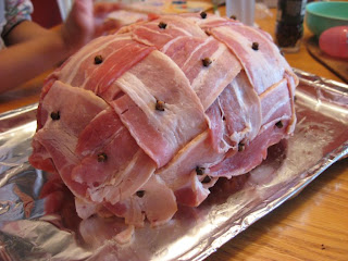 Bacon Weave Ham Before Cooking