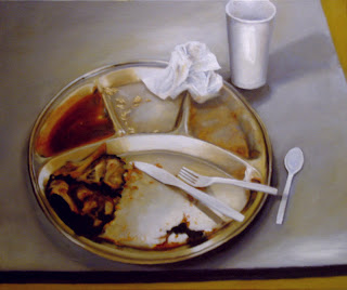 Oil painting Last Meal: Ruben Cantu from the Last Meals series of paintings protesting the death penalty by artist Kate MacDonald. 24x20 - oil on canvas.
