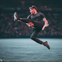 Dominique Jeannis performing an incredible gravity-defying move during a football match.