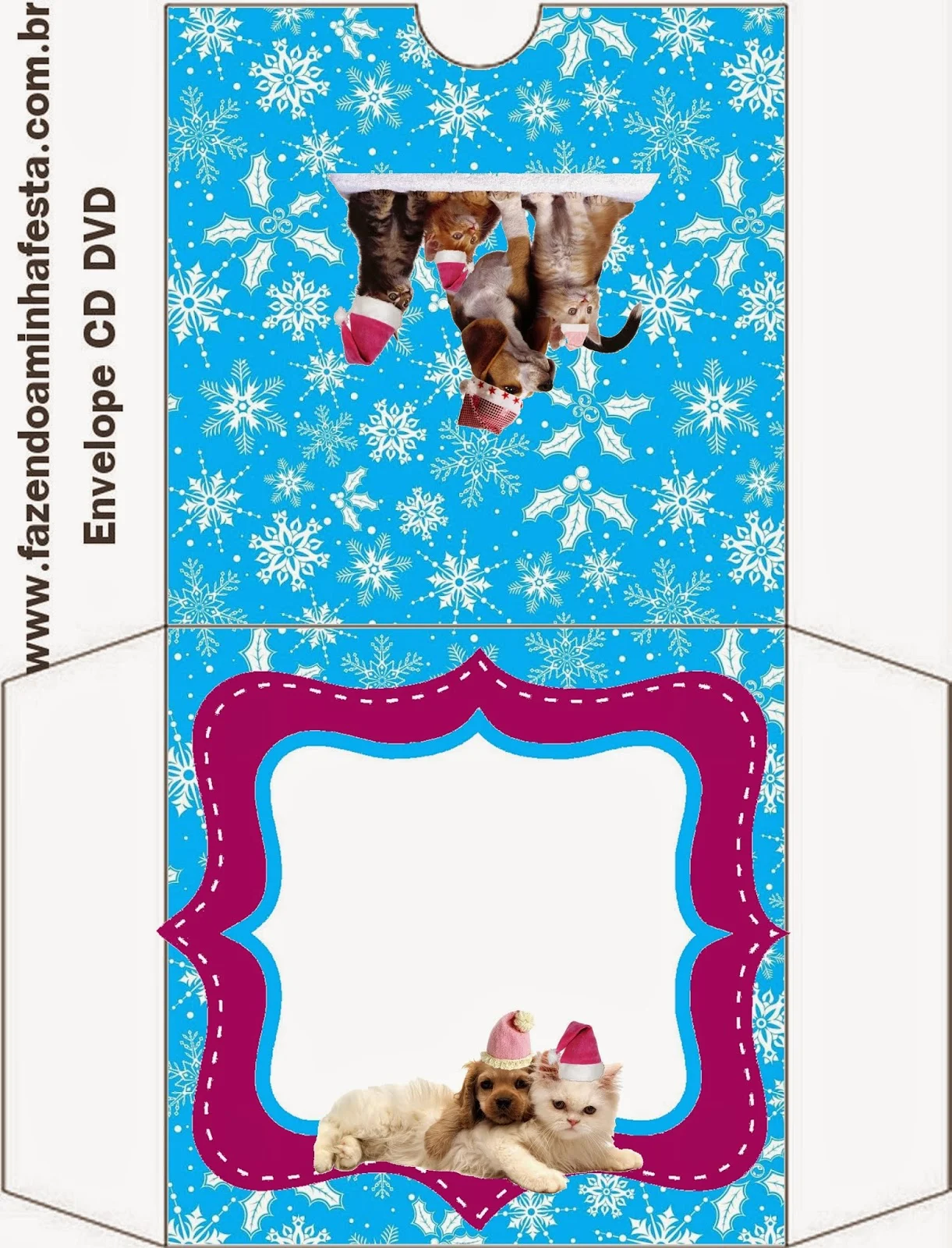 Dog and Cat in Christmas Free Printable CD case.