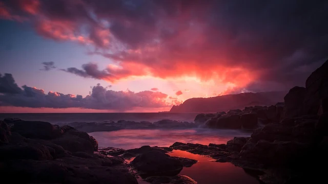 Sunset, Rocks, Pink, Twilight Sky, Iphone, PC, Wallpaper