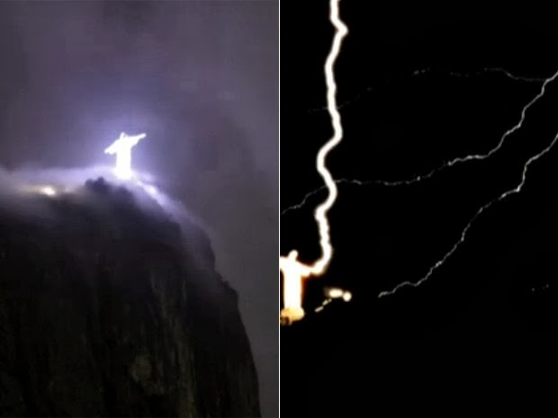 Raios danificam Estátua do Cristo Redentor 