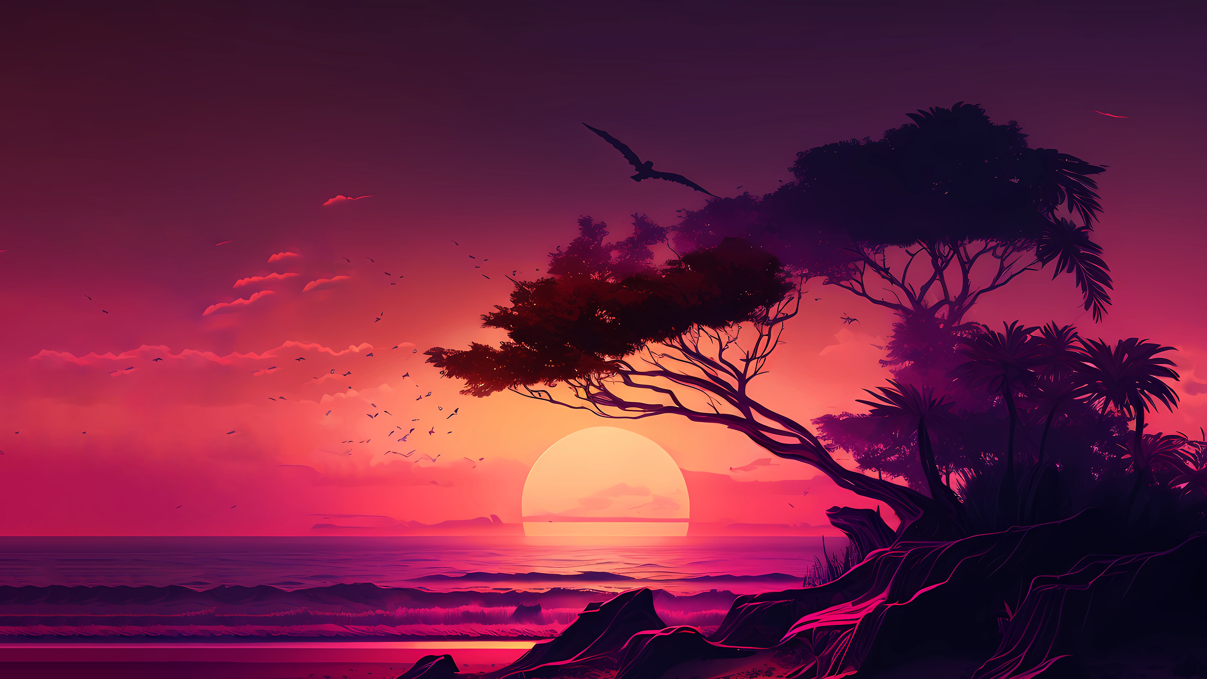 4K Sea Sunset Wallpaper for PC by Midjourney - Free Download