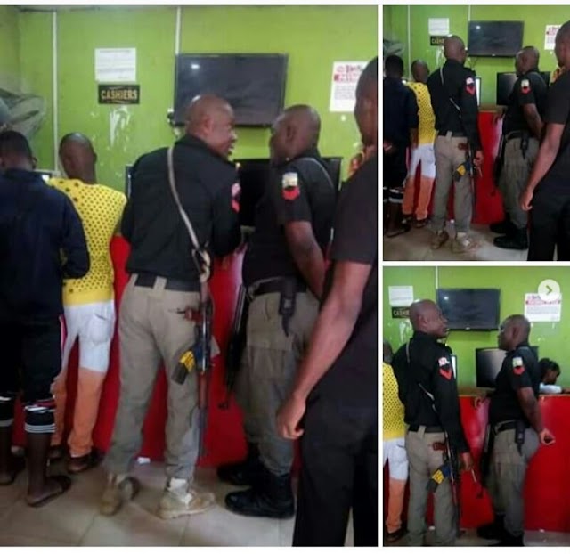 Nigeria Police Officers Pictured At Bet9ja Shop Gambling (Photos)