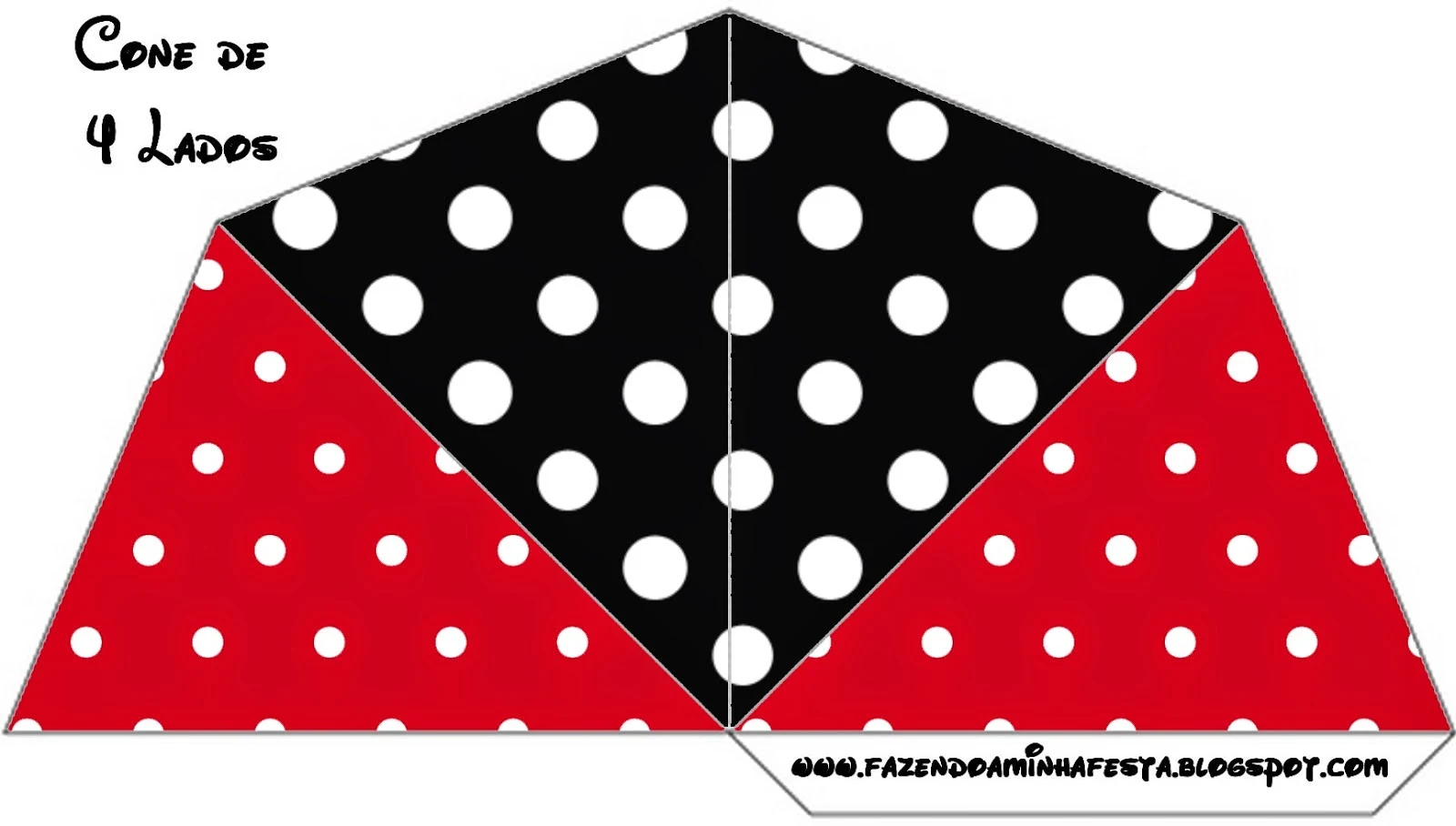 Free Printable Cones of Red, Black and White Polka Dots.