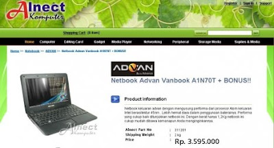 Netbook Advan Vanbook A1N70T - Alnect Komputer
