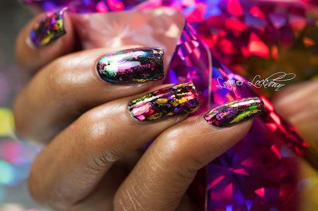 Lacquer Lockdown - nail art foil, nail foil, essie Licorice, nail art tutorial, nail art stamping blog, holographic nails, holographic foil, new years nail art, new year eve nails