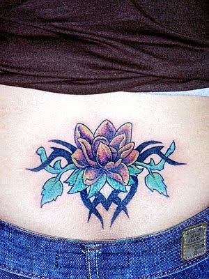 rose and heart tattoos designs. lower back tattoo whit rose