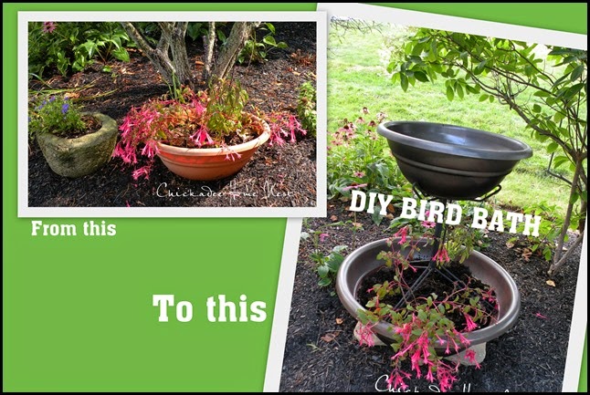 DIY Planter into bird bath @ Chickadee Home Nest