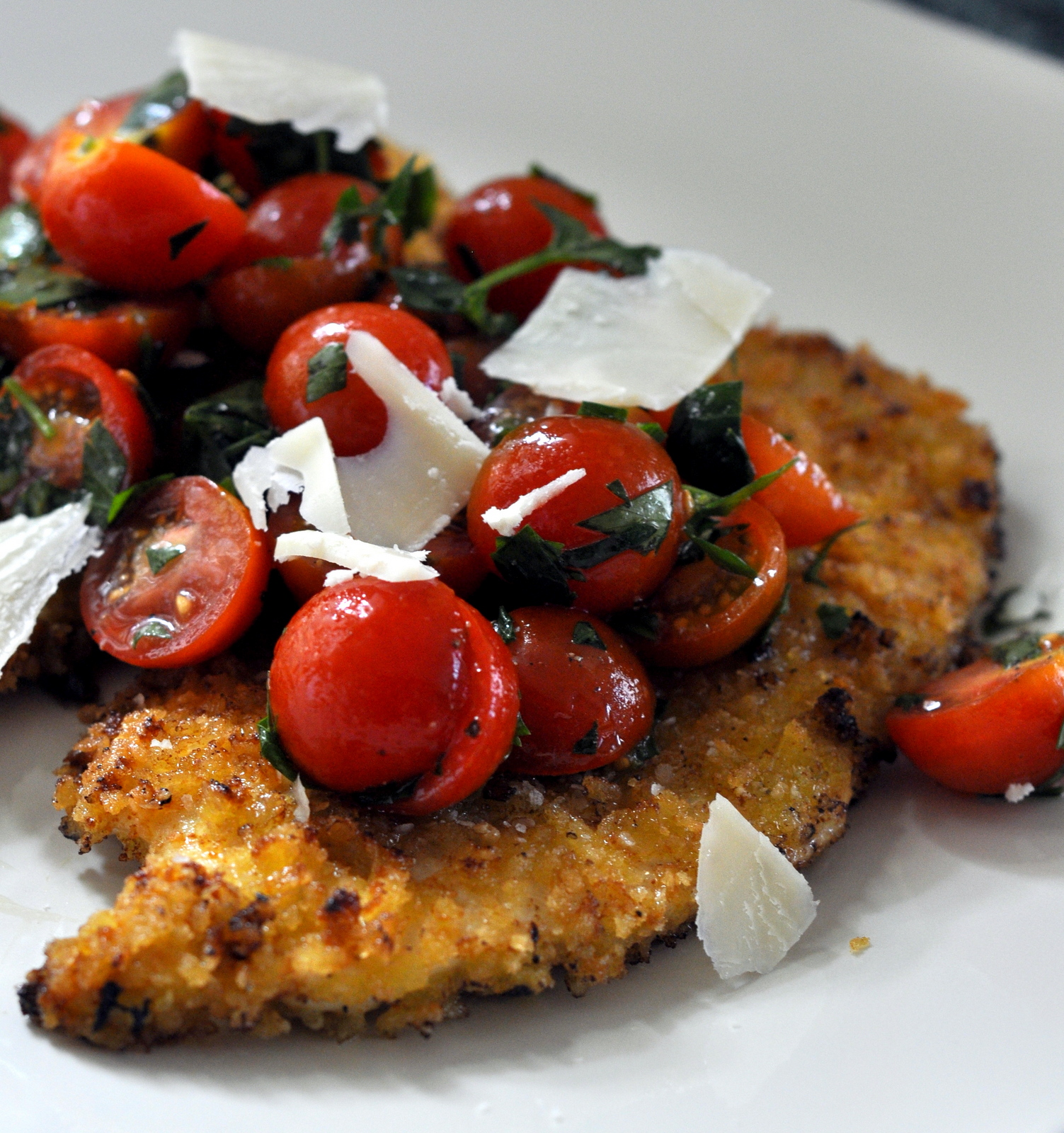 Spicy Chicken Milanese with Tomato Salad and Parmesan | Taste As You Go