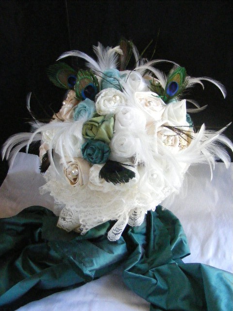 PEACOCK WEDDING Bridal bouquet large made to order